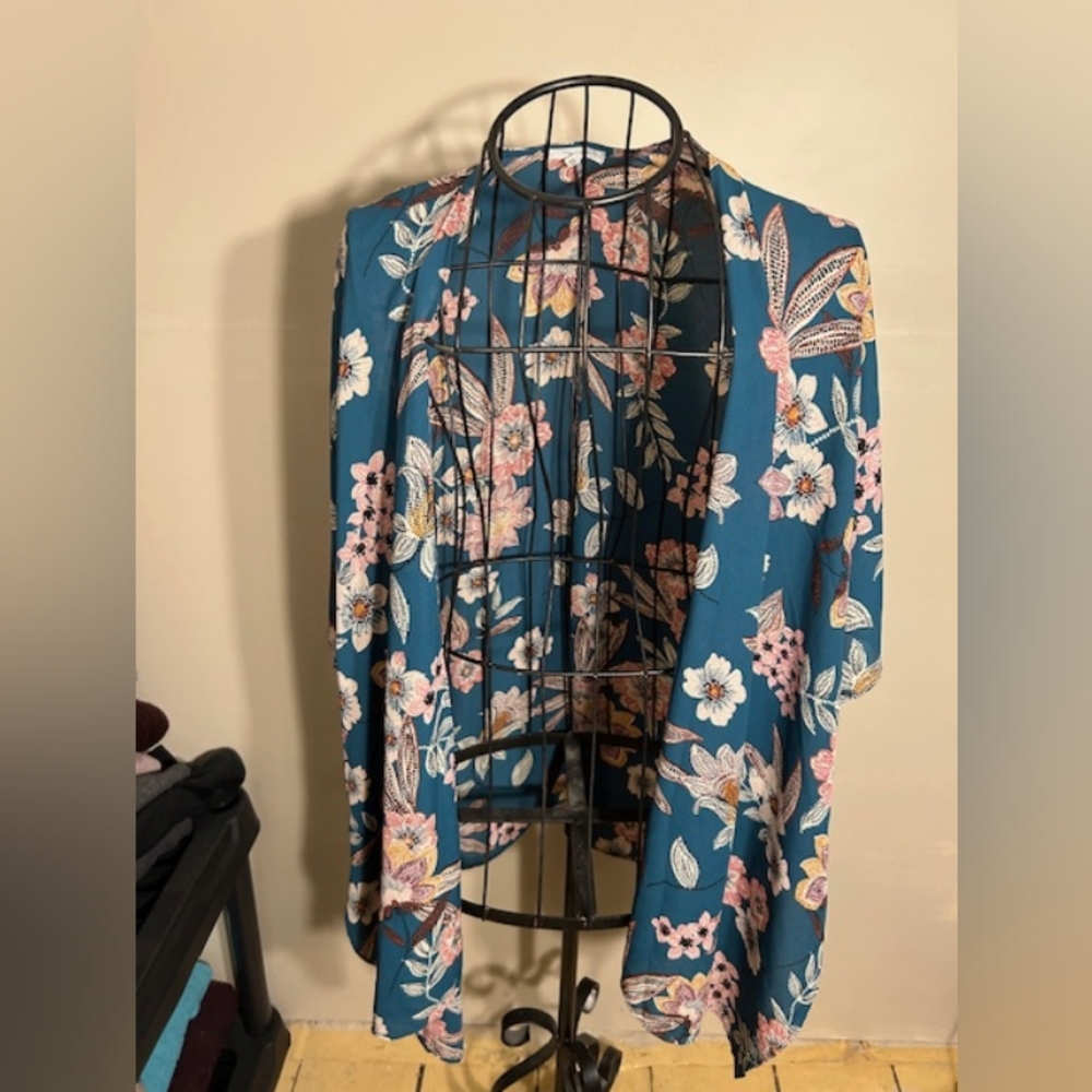 🍋‍🟩 one size womens  green pink sheer floral sheer coverup cover up coat